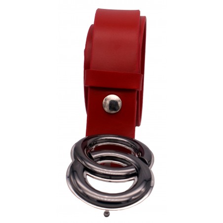 Ceinture artisanale en cuir Rouge 4 cm boucle DOUBLE ANNEAU 51