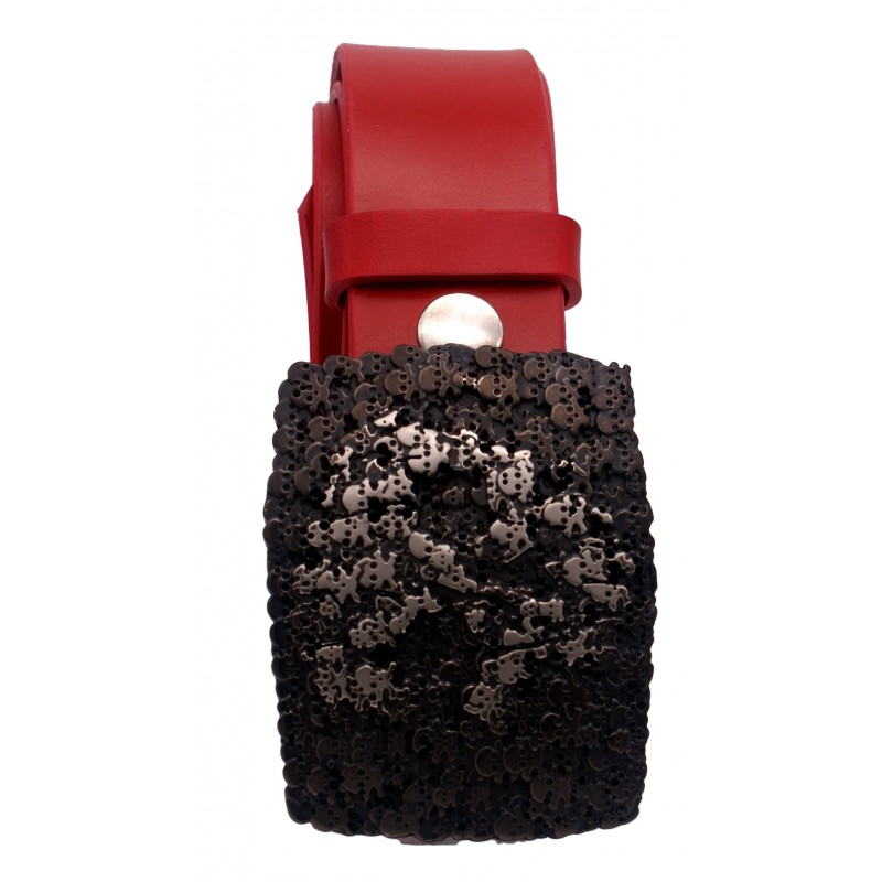 Ceinture artisanale en cuir Rouge 4 cm boucle...