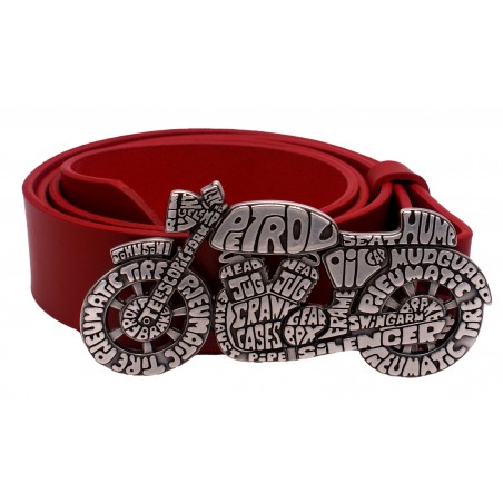 Ceinture artisanale en cuir Rouge 4 cm boucle MOTO VINTAGE 55