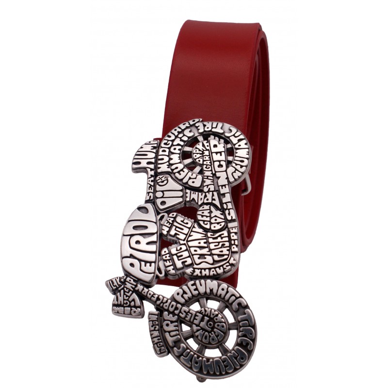 Ceinture artisanale en cuir Rouge 4 cm boucle...