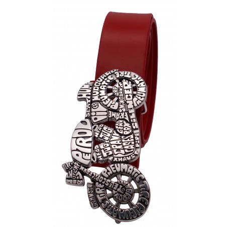 Ceinture artisanale en cuir Rouge 4 cm boucle MOTO VINTAGE 55