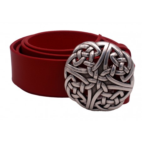 Ceinture artisanale en cuir Rouge 4 cm boucle ENTRELACS CELTIQUE 31