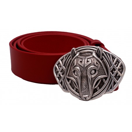 Ceinture artisanale en cuir Rouge 4 cm boucle LOUP 37