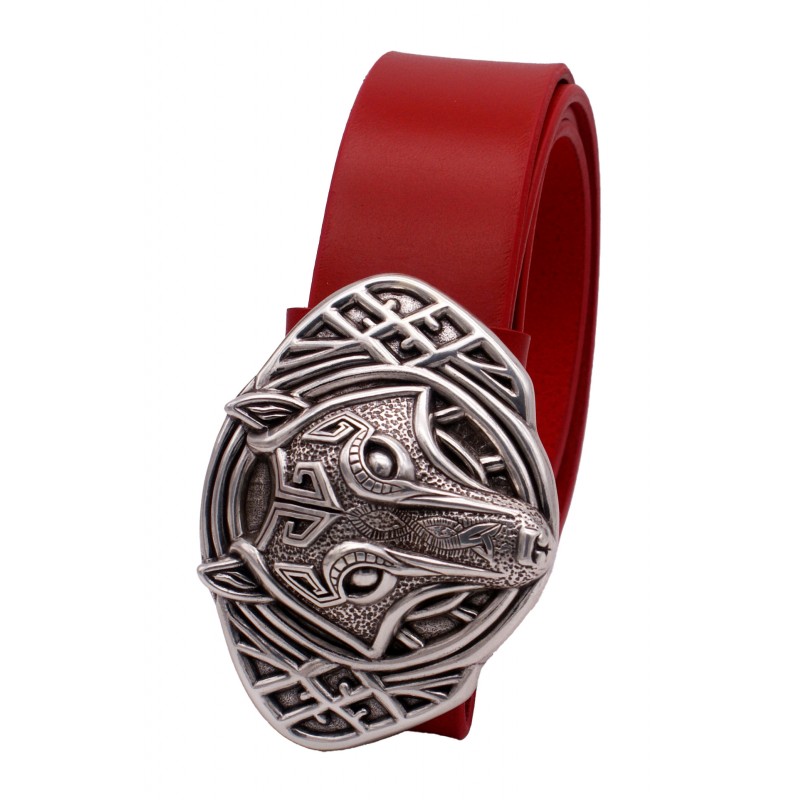 Ceinture artisanale en cuir Rouge 4 cm boucle...