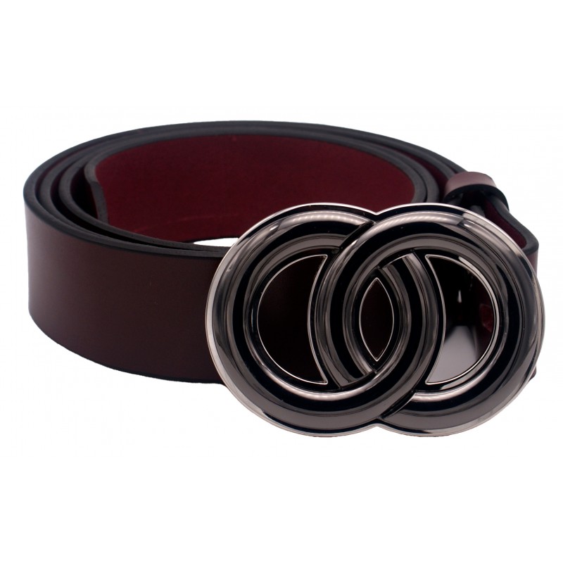 Ceinture Bordeaux 4 cm boucle double anneau 51