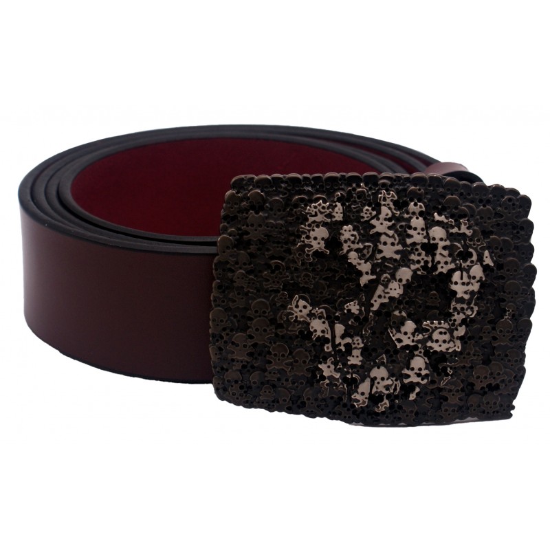 Ceinture Bordeaux 4 cm boucle tête de mort 50