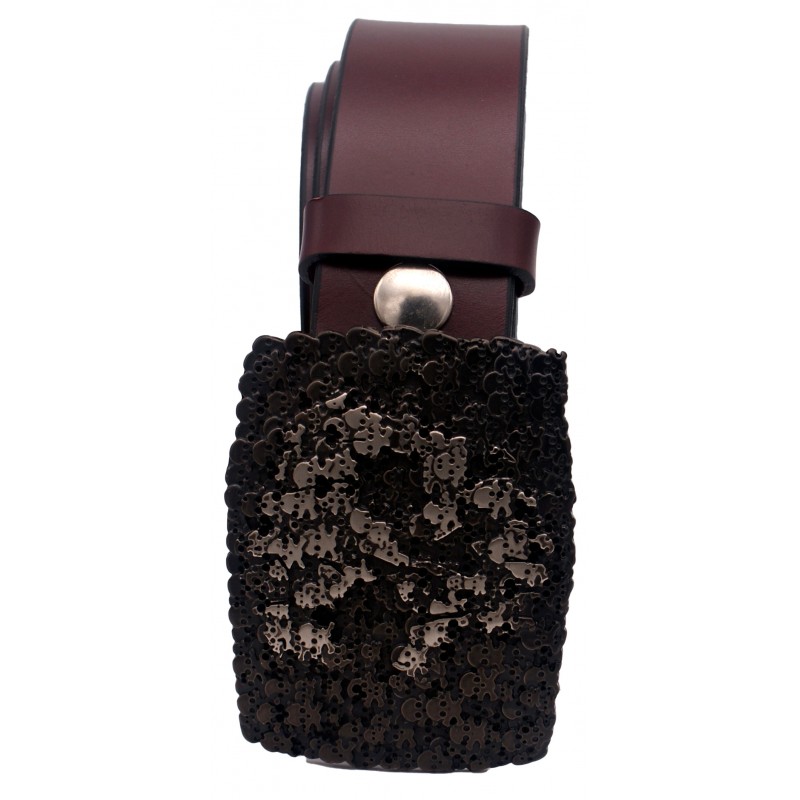 Ceinture Bordeaux 4 cm boucle tête de mort 50
