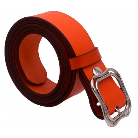 Ceinture Orange 4 cm boucle Double 52