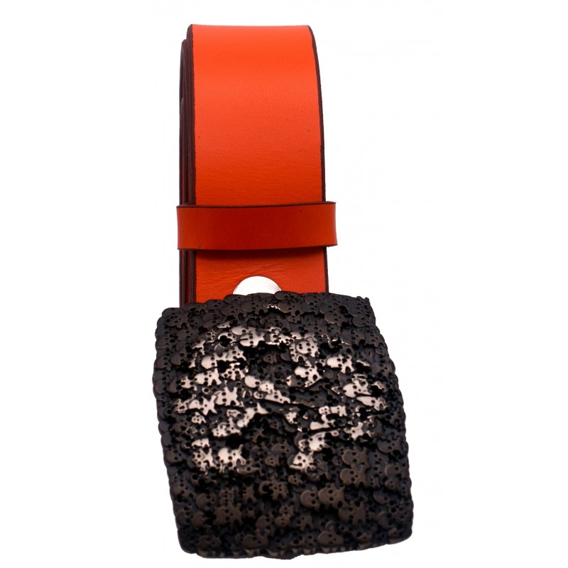 Ceinture Orange 4 cm boucle Tête de mort