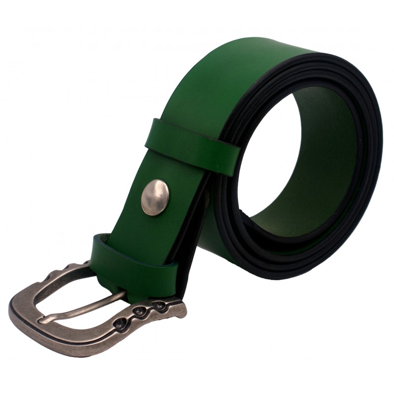 Ceinture en cuir Vert Forêt 4 cm boucle vieilli 54