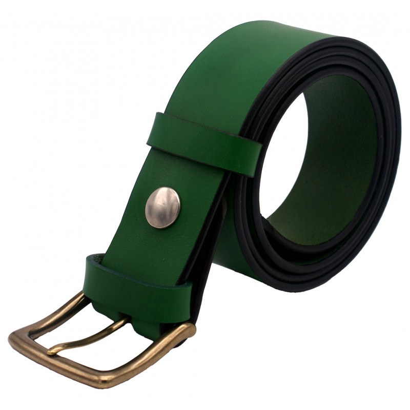 Ceinture en cuir Vert Forêt 4 cm boucle laiton 53