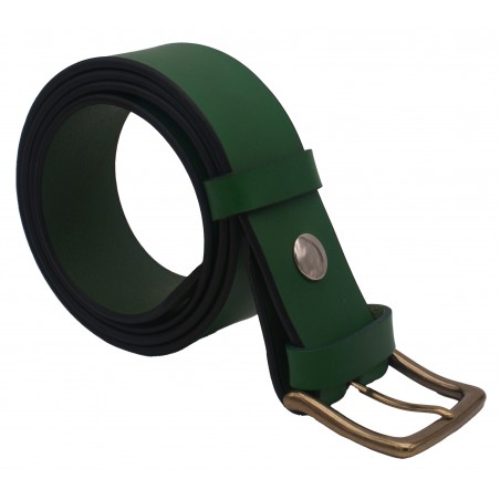 Ceinture en cuir Vert Forêt 4 cm boucle laiton 53