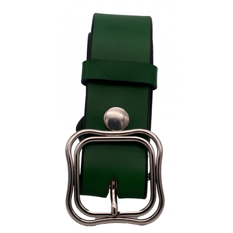 Ceinture en cuir Vert Forêt 4 cm boucle double 52