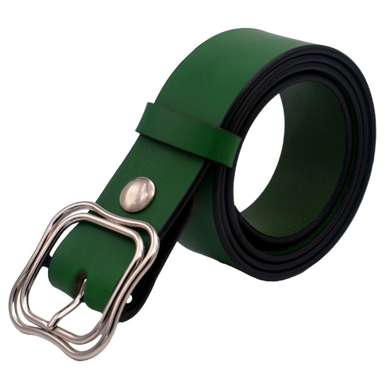 Ceinture en cuir Vert Forêt 4 cm boucle double 52