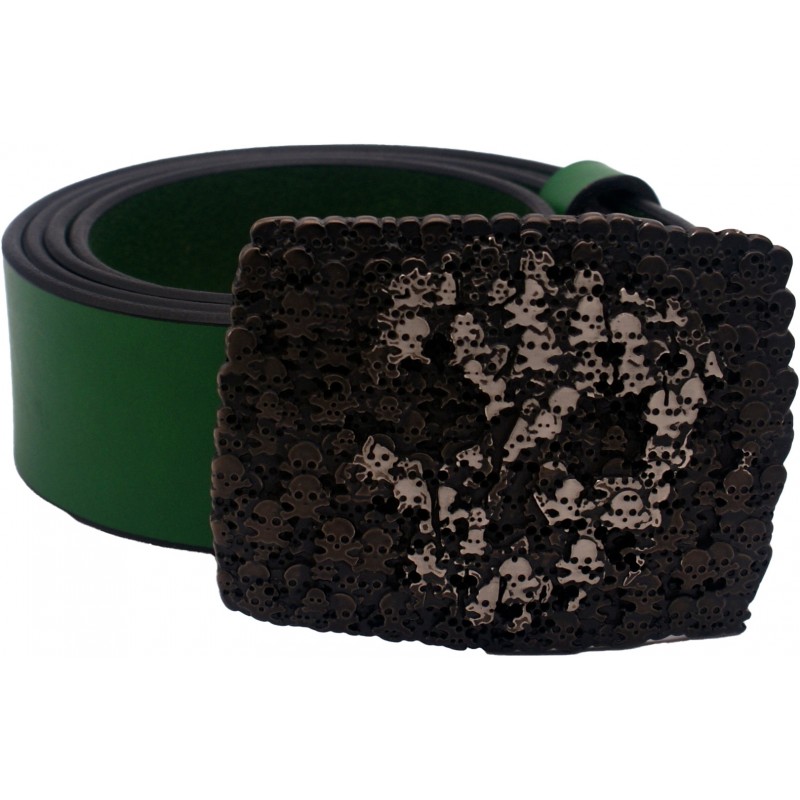 Ceinture en cuir Vert Forêt 4 cm boucle Tête de mort 50