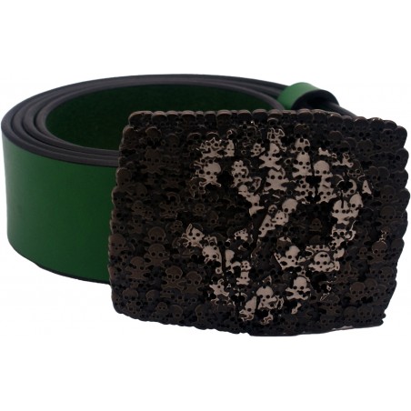 Ceinture en cuir Vert Forêt 4 cm boucle Tête de mort 50