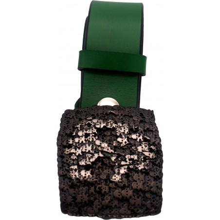 Ceinture en cuir Vert Forêt 4 cm boucle Tête de mort 50