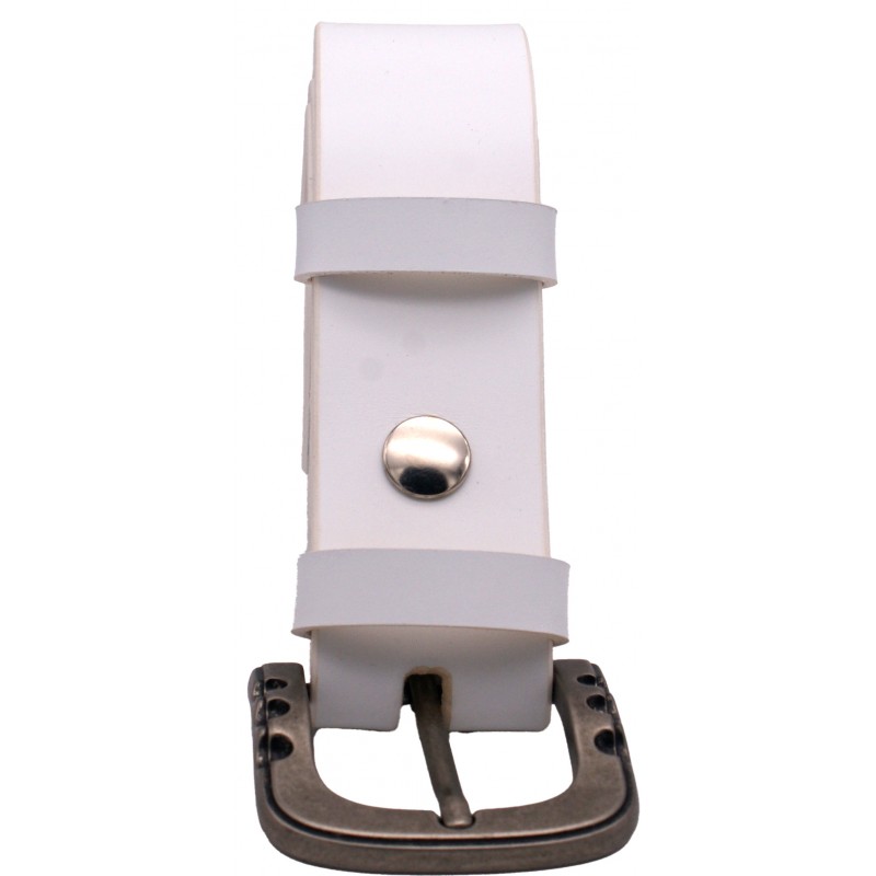 Ceinture artisanale en cuir blanc 4 cm boucle...