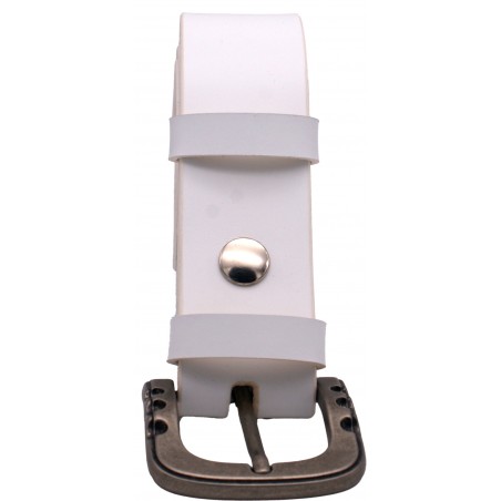 Ceinture artisanale en cuir blanc 4 cm boucle vieilli 54
