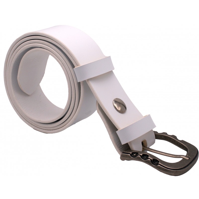 Ceinture artisanale en cuir blanc 4 cm boucle...
