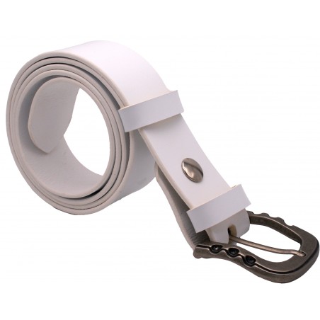 Ceinture artisanale en cuir blanc 4 cm boucle vieilli 54