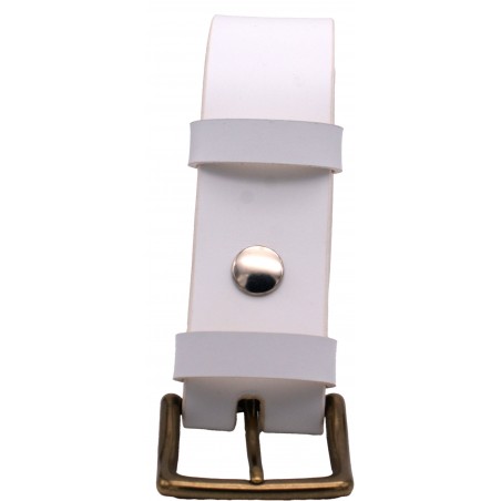 Ceinture artisanale en cuir blanc 4 cm boucle laiton 53