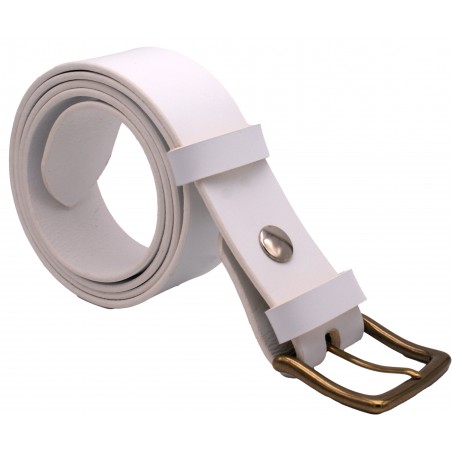 Ceinture artisanale en cuir blanc 4 cm boucle laiton 53