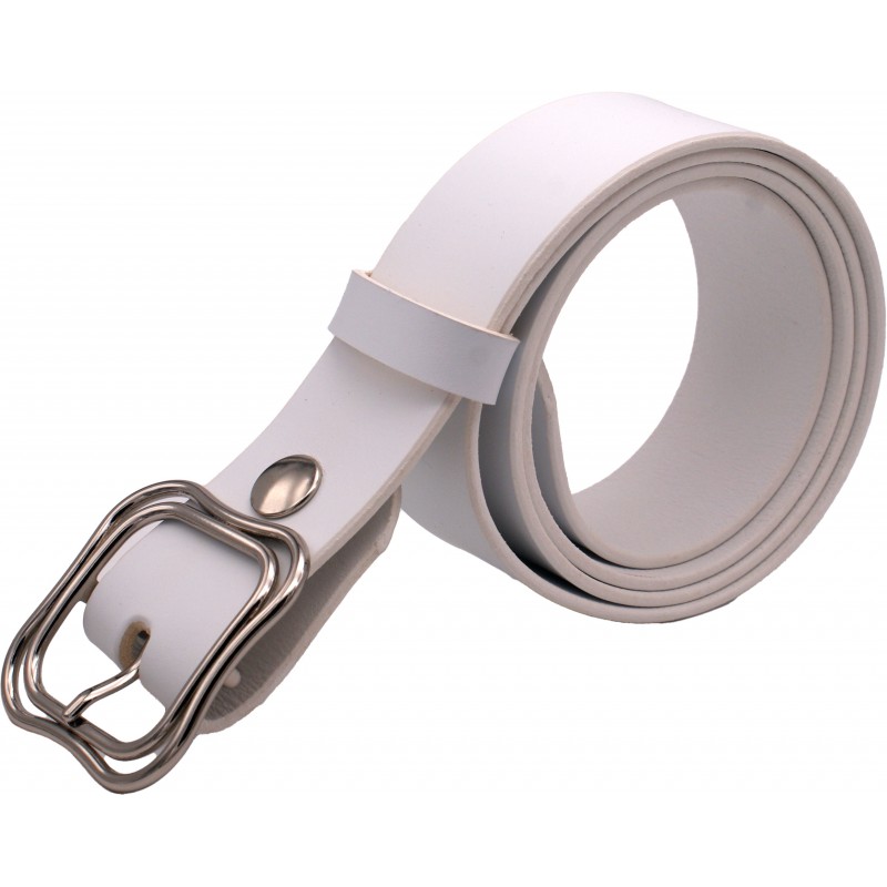Ceinture artisanale en cuir blanc 4 cm boucle...