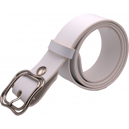 Ceinture artisanale en cuir blanc 4 cm boucle double 52