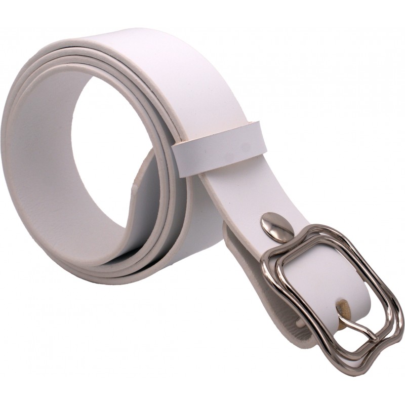Ceinture artisanale en cuir blanc 4 cm boucle...