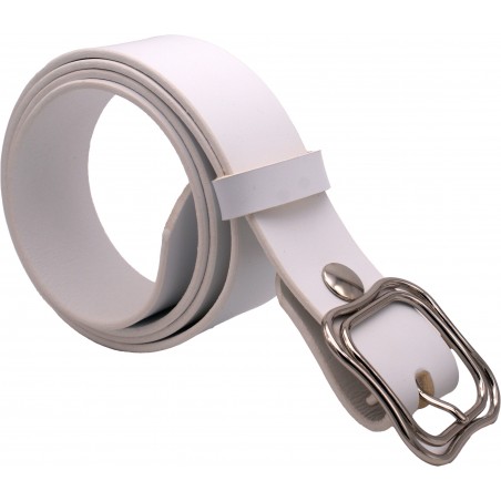 Ceinture artisanale en cuir blanc 4 cm boucle double 52