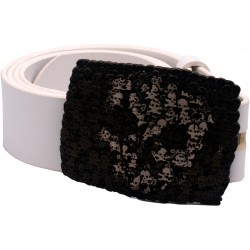 Ceinture artisanale en cuir blanc 4 cm boucle Tête de mort 2