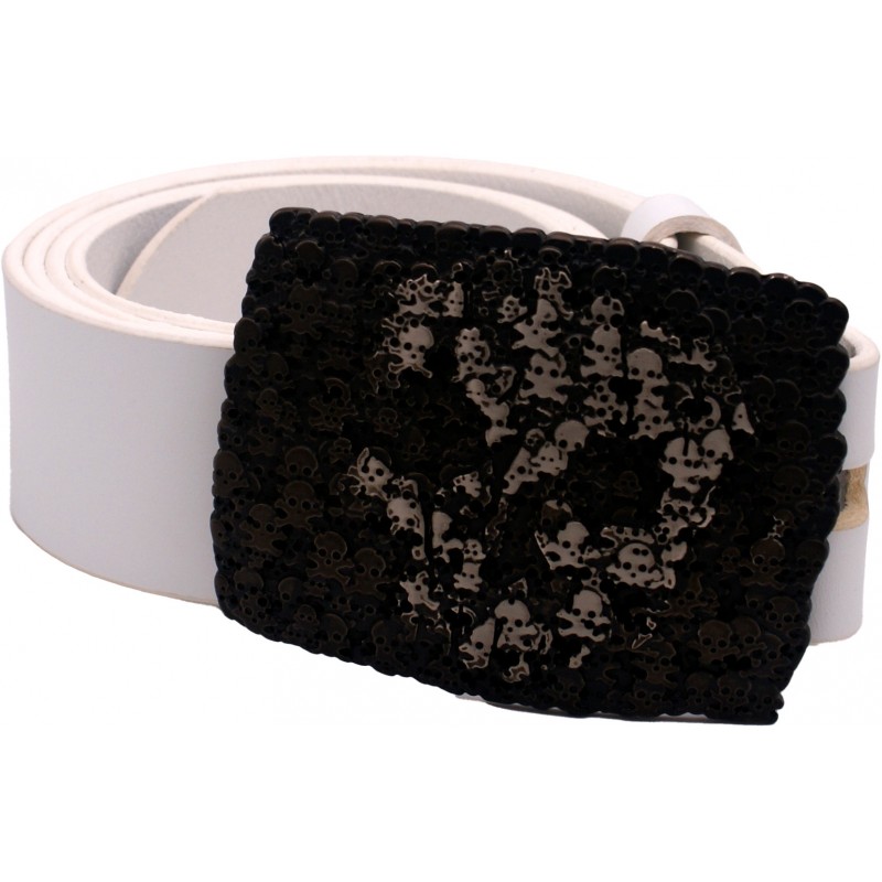 Ceinture artisanale en cuir blanc 4 cm boucle...