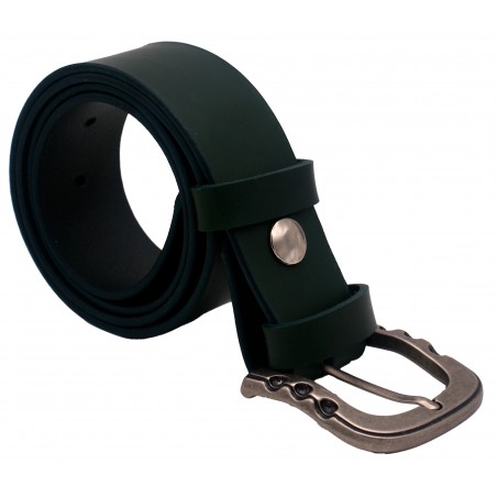 Ceinture artisanale en cuir Vert olive 4 cm boucle vieilli 54