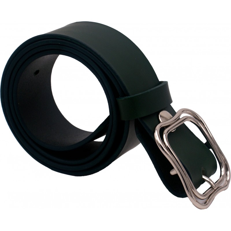 Ceinture artisanale en cuir Vert olive 4 cm...