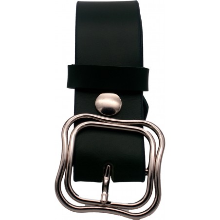 Ceinture artisanale en cuir Vert olive 4 cm boucle double 52