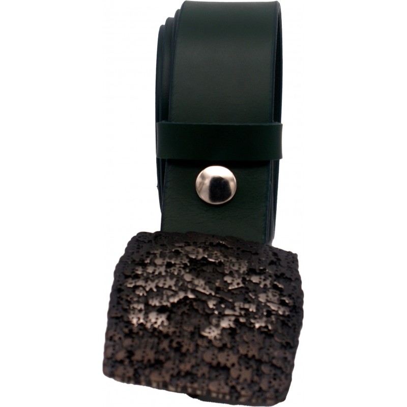 Ceinture artisanale en cuir Vert olive 4 cm...