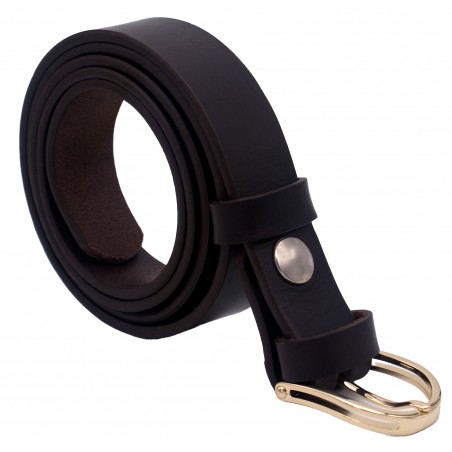 Ceinture Marron foncé classique 3 cm boucle dorée arrondie 15