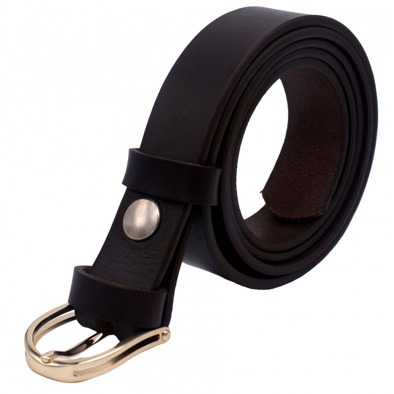 Ceinture Marron foncé classique 3 cm boucle dorée arrondie 15