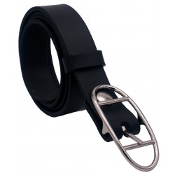 Ceinture noire classique 3 cm boucle double ovale argenté 16 2