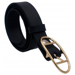 Ceinture noire classique 3 cm boucle double ovale dorée 17 2