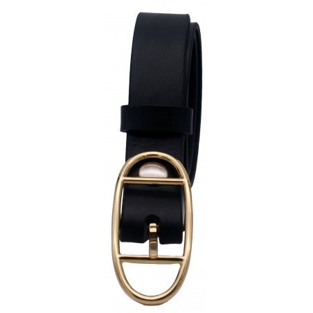 Ceinture noire classique 3 cm boucle double ovale dorée 17