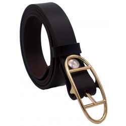 Ceinture Marron foncé classique 3 cm boucle double ovale... 2