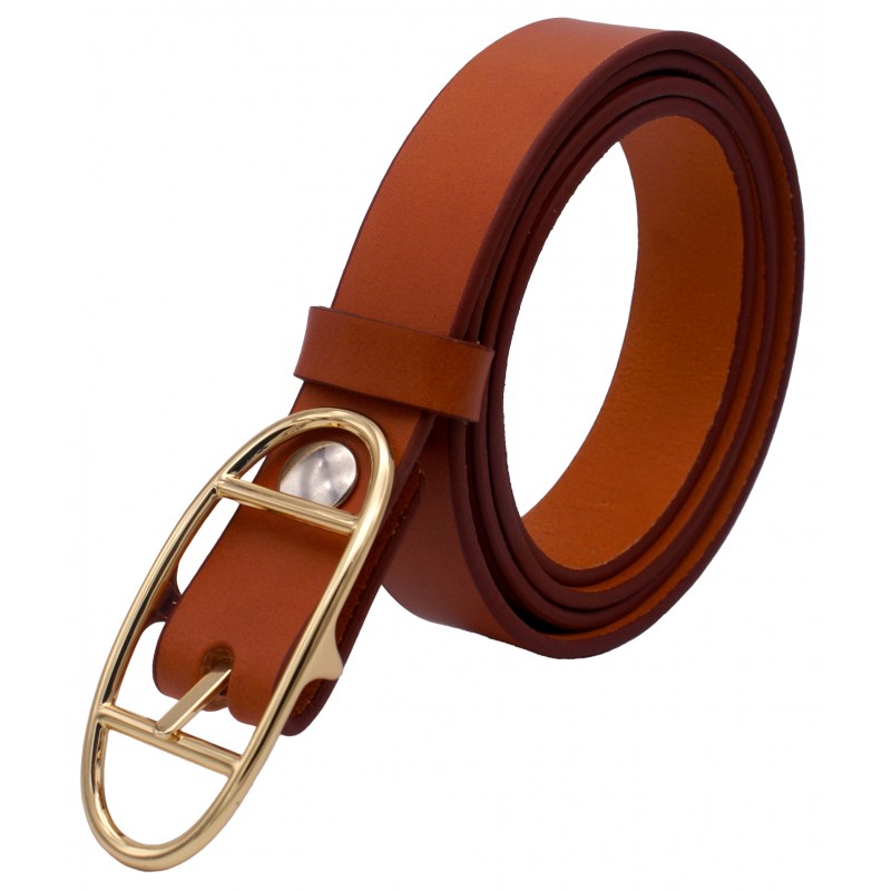 Ceinture Camel classique 3 cm boucle double ovale dorée 17