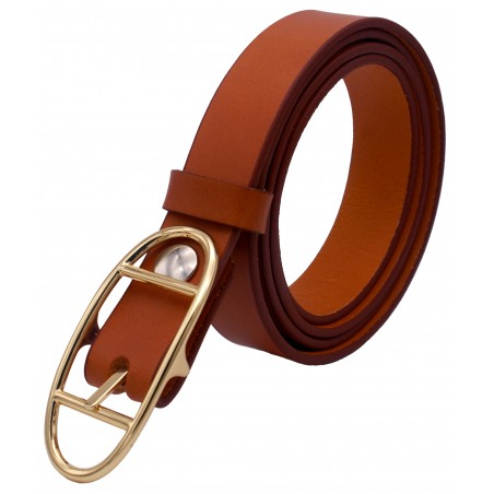 Ceinture Camel classique 3 cm boucle double ovale dorée 17