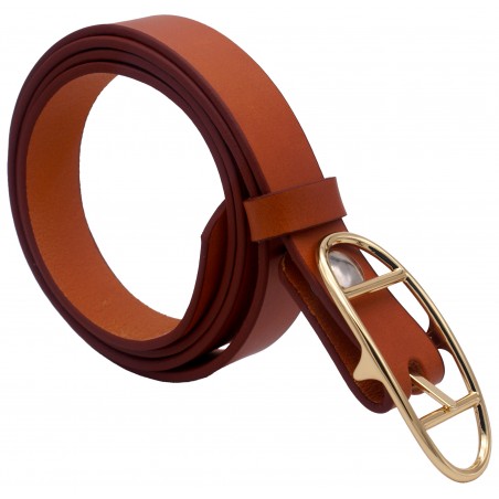 Ceinture Camel classique 3 cm boucle double ovale dorée 17