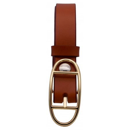 Ceinture Camel classique 3 cm boucle double ovale dorée 17