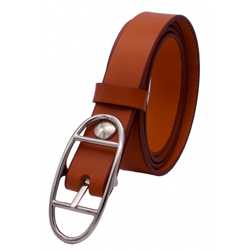 Ceinture Camel classique 3 cm boucle double ovale argenté 16