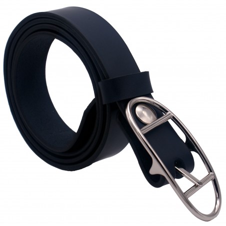 Ceinture Bleu marine 3 cm boucle double argenté ovale 16