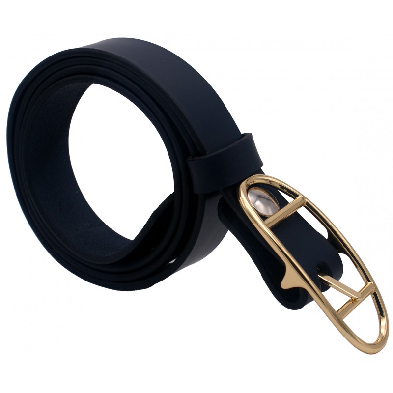 Ceinture Bleu marine 3 cm boucle double dorée...